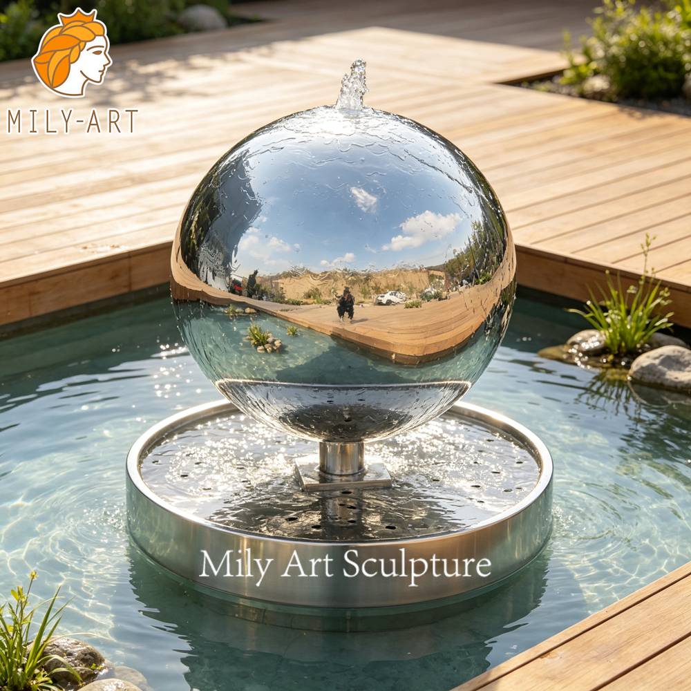stainless steel sphere water feature garden