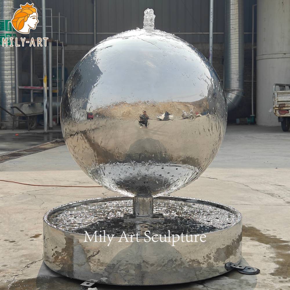 stainless steel sphere water feature outdoor