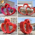 two-tone red hearts sculptures