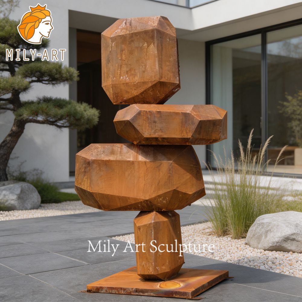 Balancing Corten Steel Rock Sculpture