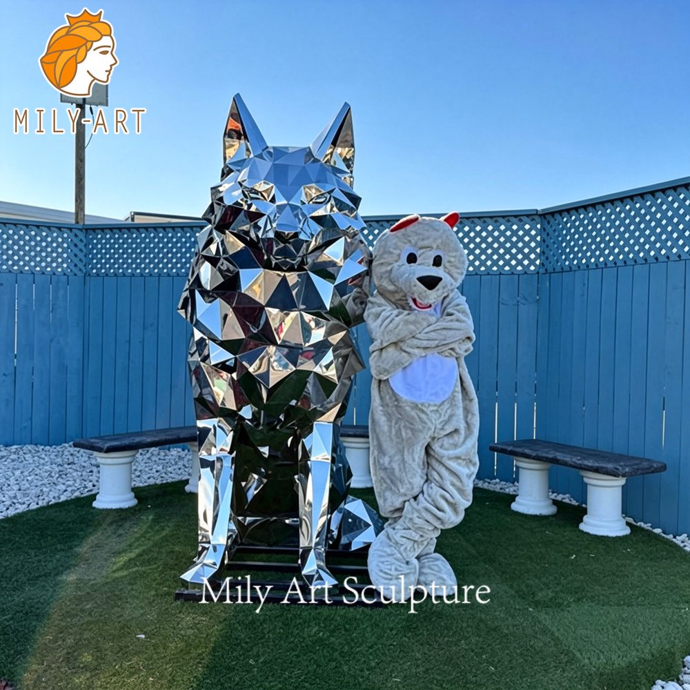 Canada geometric stainless steel wolf sculpture