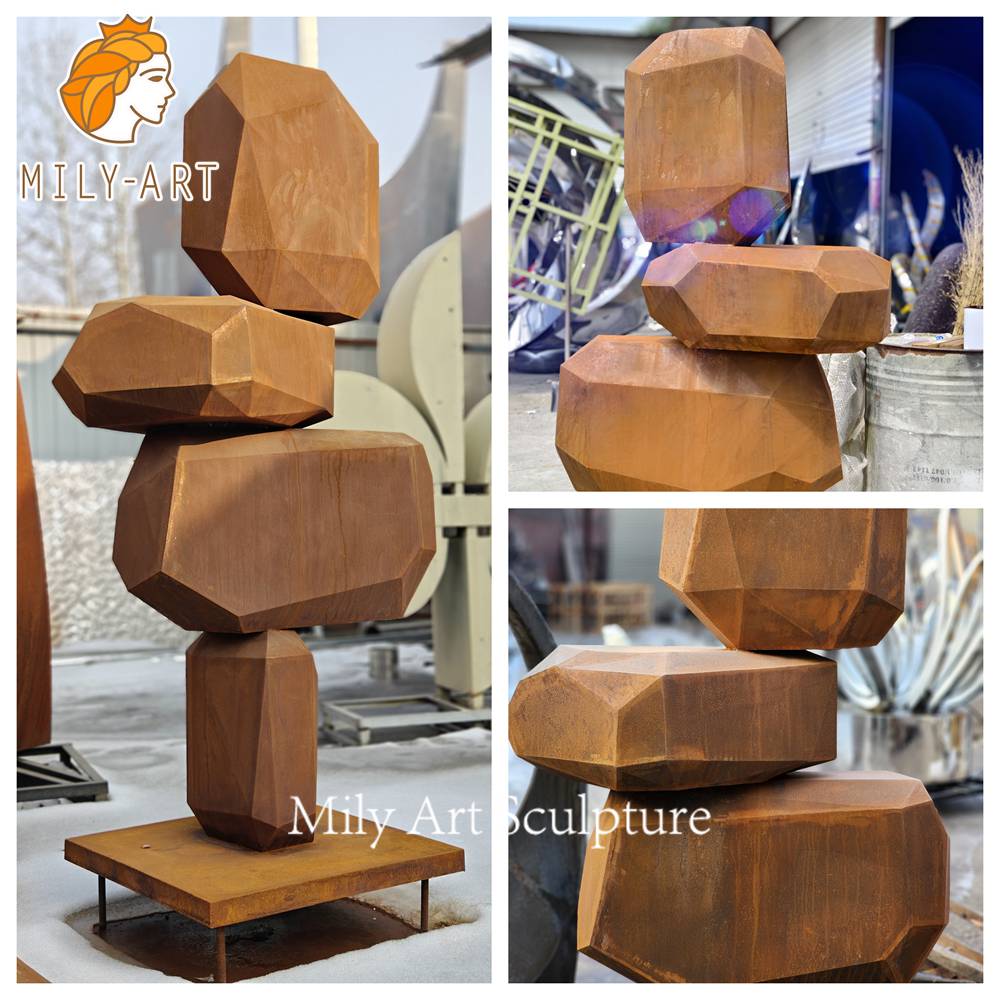 Corten Steel Stacked Rock Sculpture Details