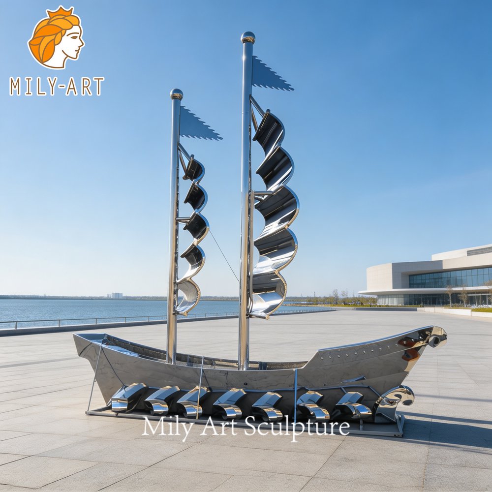Large Metal Sailboat Sculpture Front View