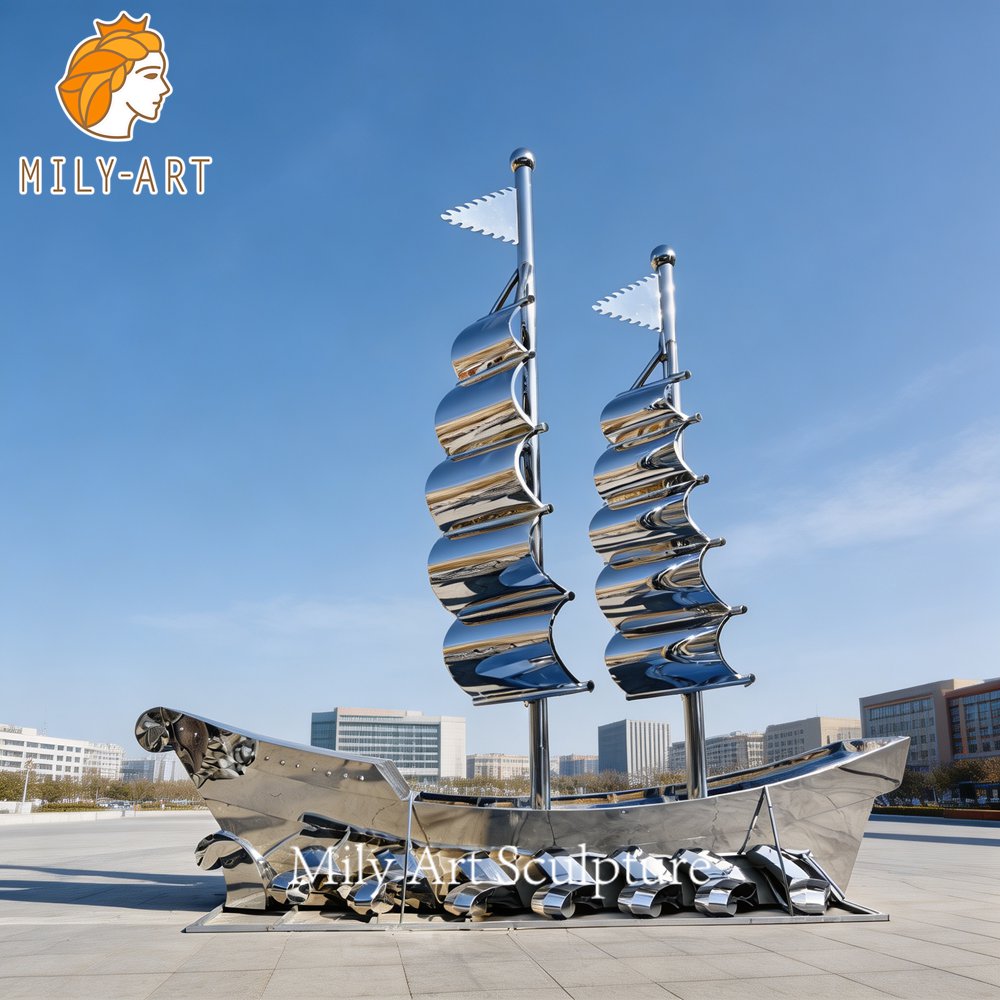 Large Stainless Steel Sailboat Sculpture
