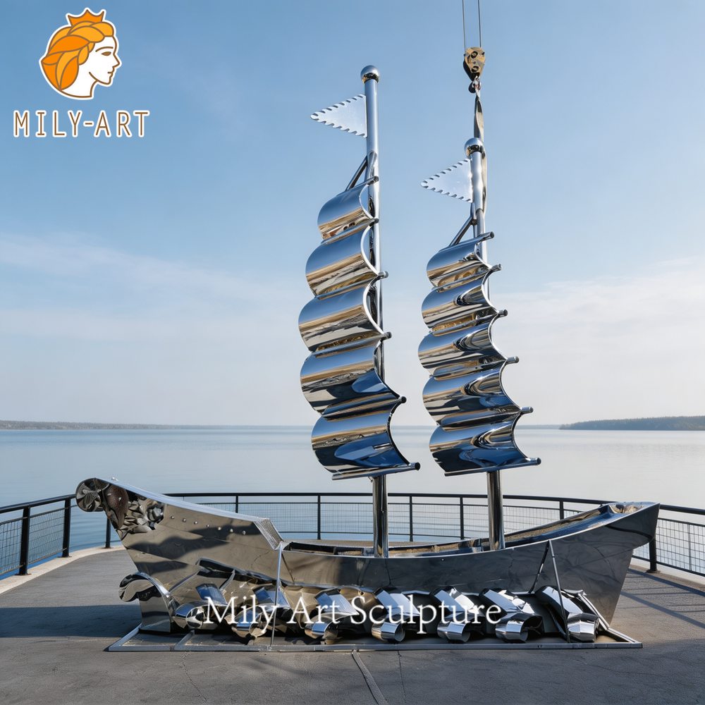 Mirror Polished Metal Sailboat Sculpture