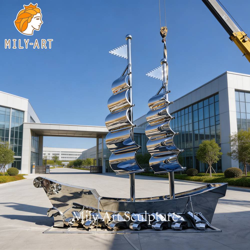 Modern Large Metal Sailboat Sculpture