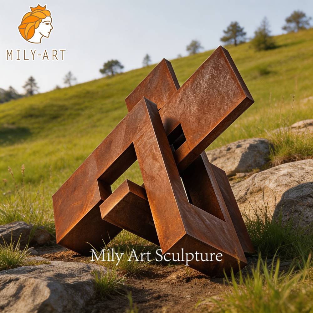 abstract outdoor corten steel statue