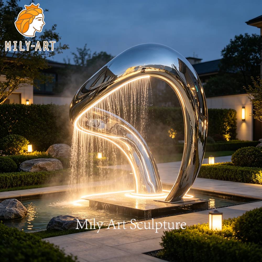 abstract water fountain with led lights night