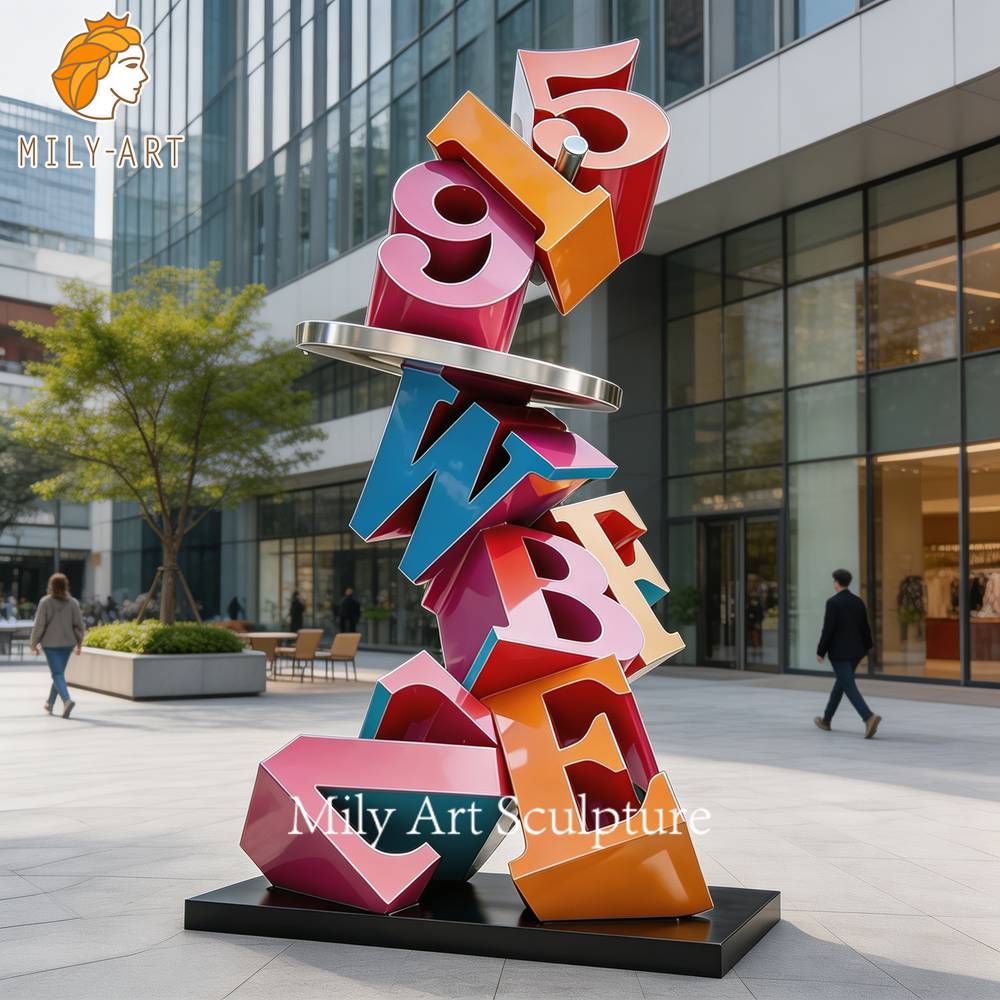 colorful 3d letter sculpture corporate plaza
