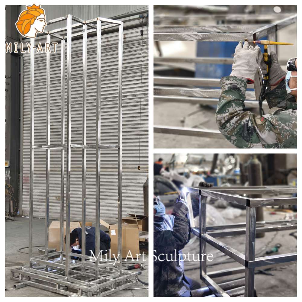 hand welding metal frame for butterfly sculpture fabrication