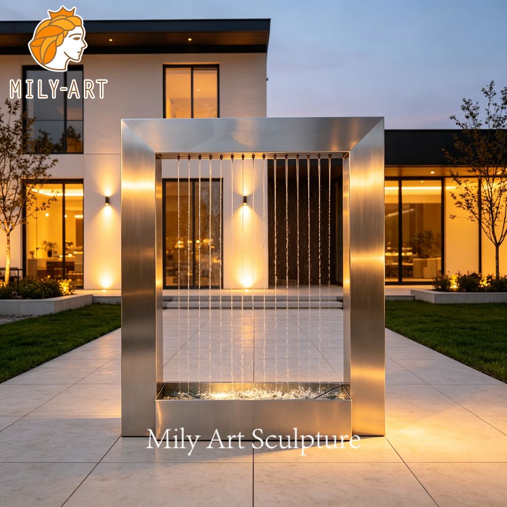 illuminated stainless steel rectangular fountain