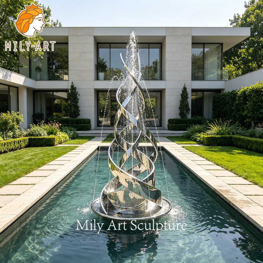 large outdoor spiral water feature