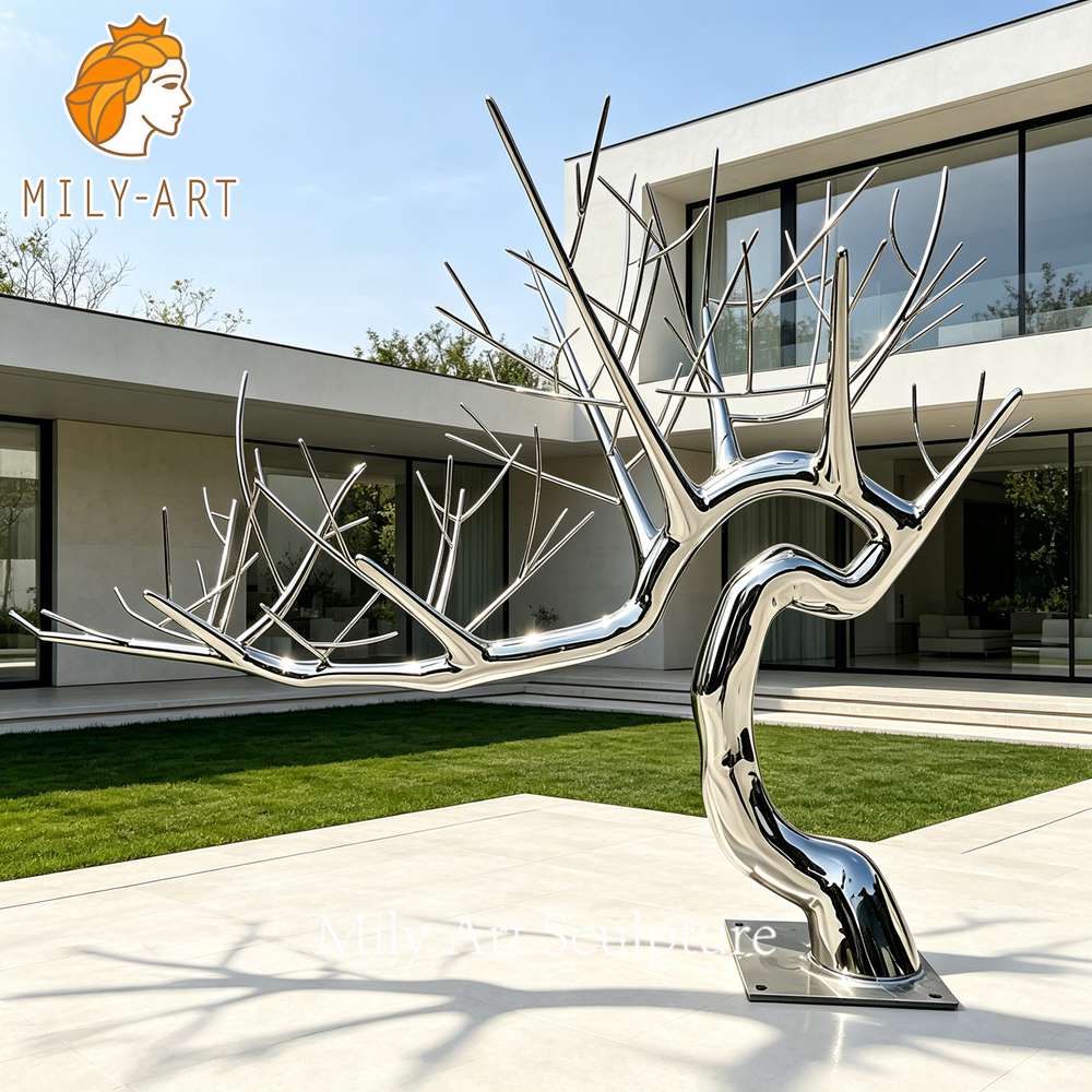large stainless steel tree sculpture