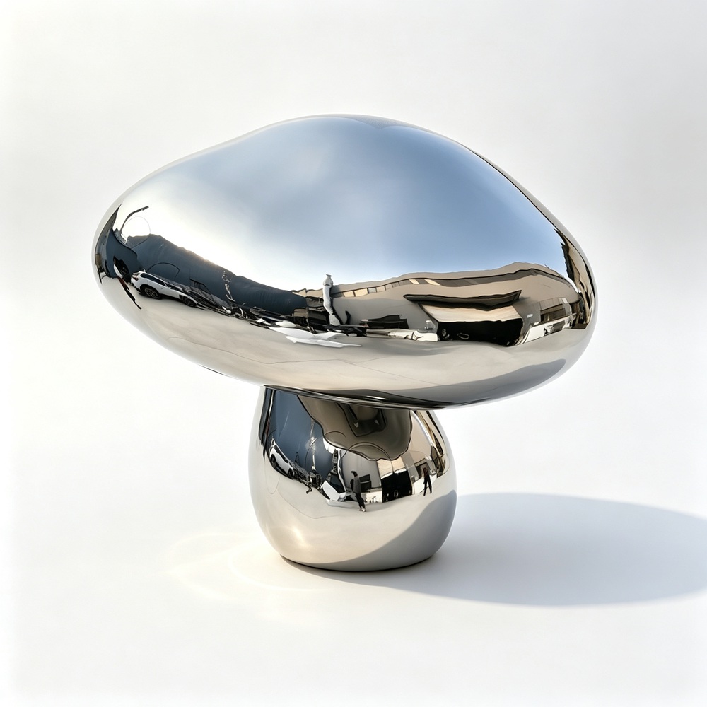Large Mirror Polished Metal Mushroom Sculpture GAR-006
