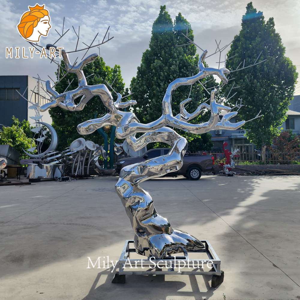 metal tree sculpture in factory