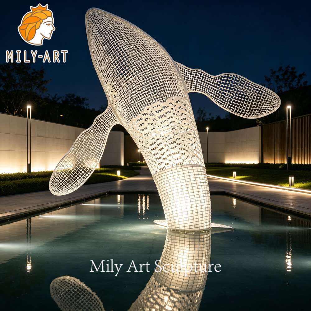 metal wire whale sculpture public art