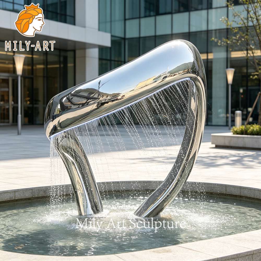 mirror polished abstract water fountain