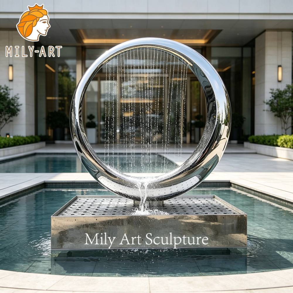 mirror polished circle water fountain
