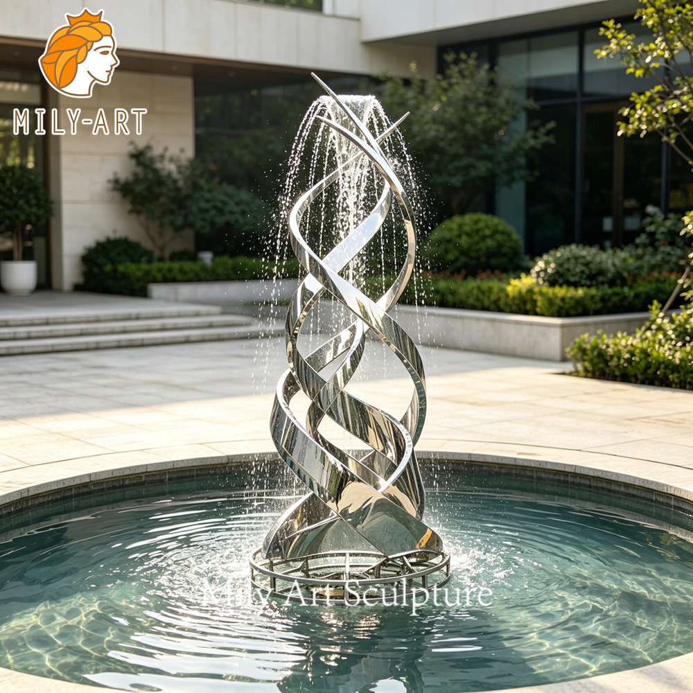 mirror polished outdoor spiral water feature