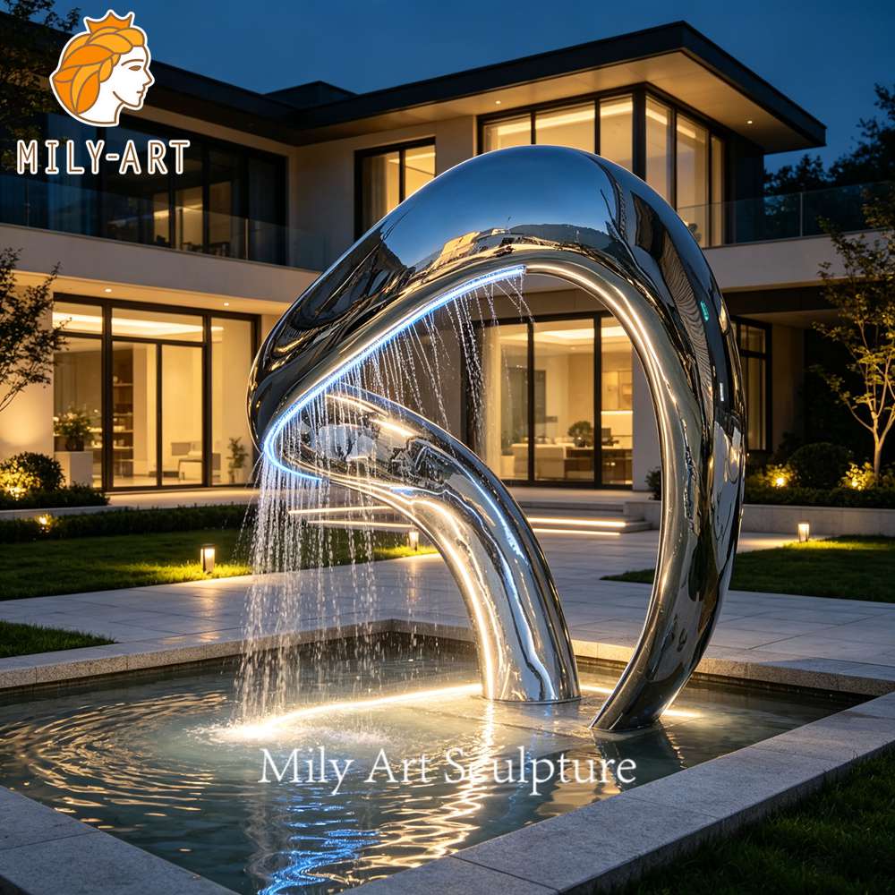 modern abstract water fountain night view