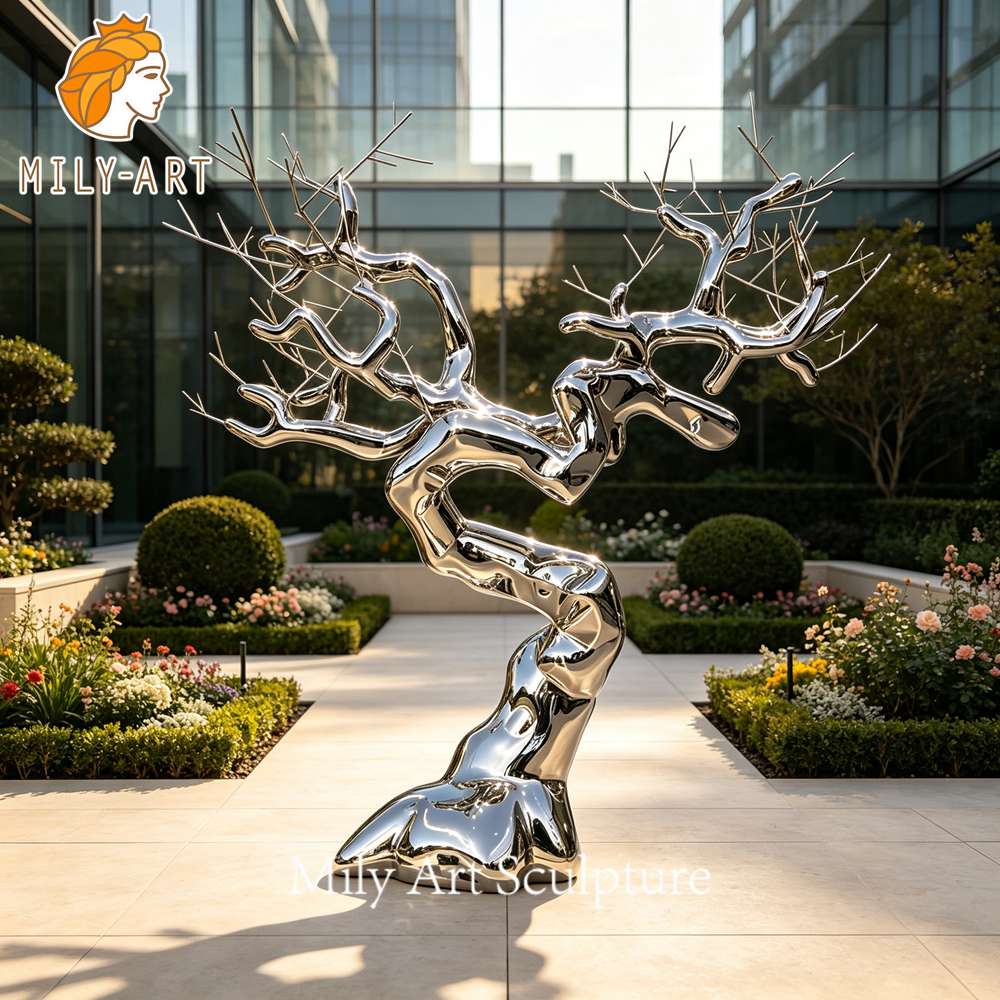 modern metal tree sculpture for garden