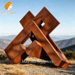 modern outdoor corten steel sculpture