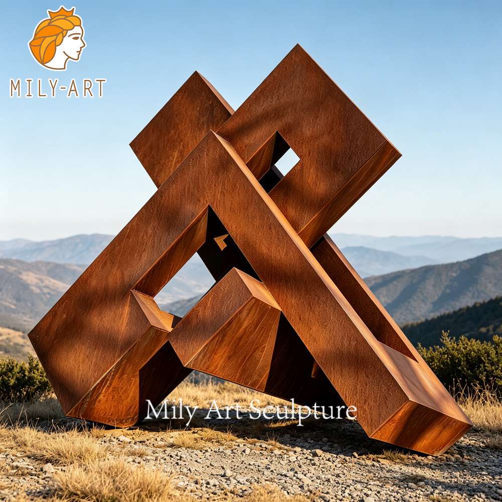 modern outdoor corten steel sculpture