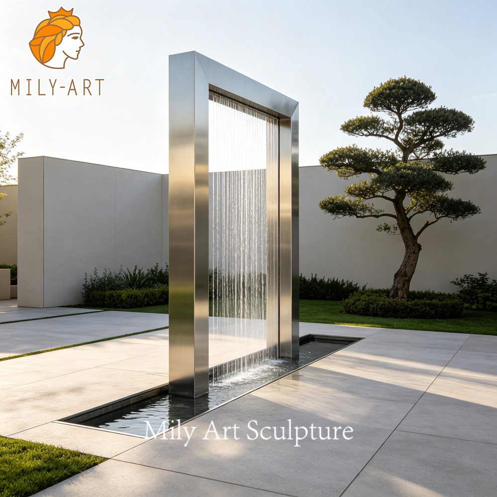 modern stainless steel rectangular fountain