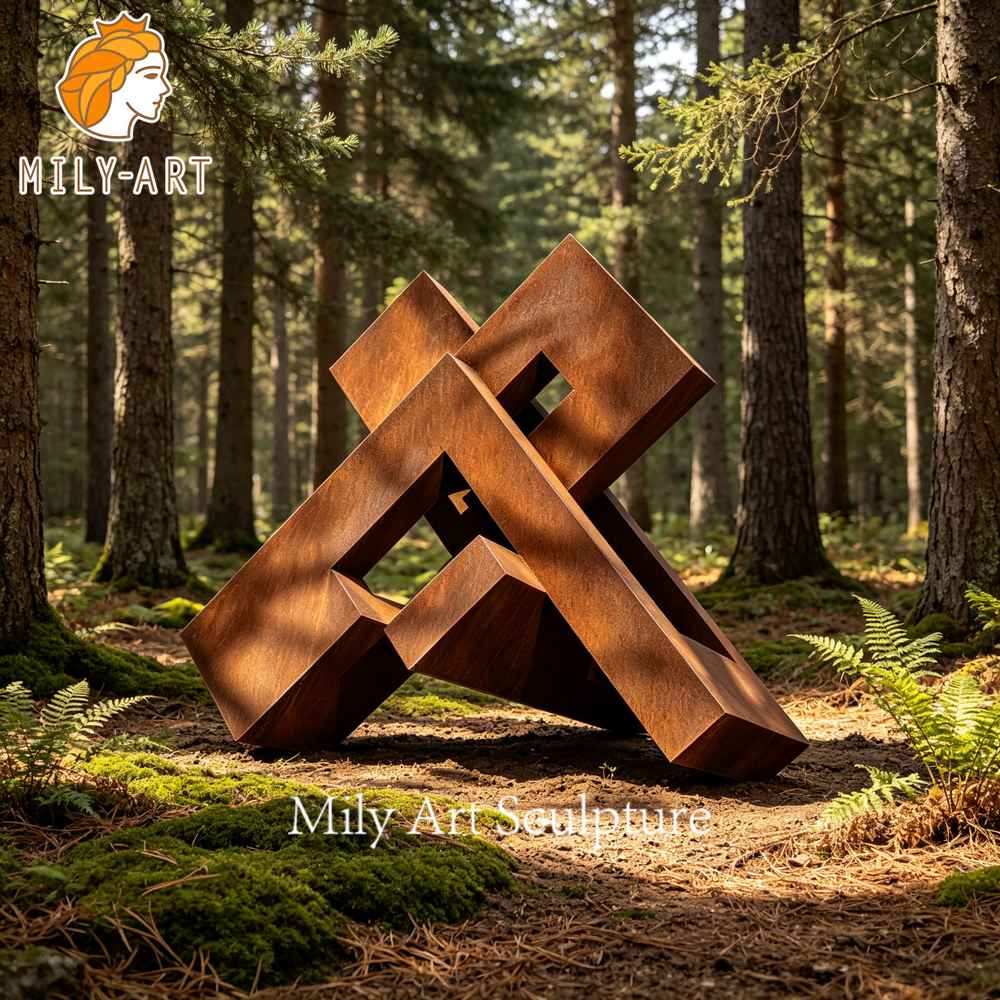 outdoor corten steel sculpture forest decor