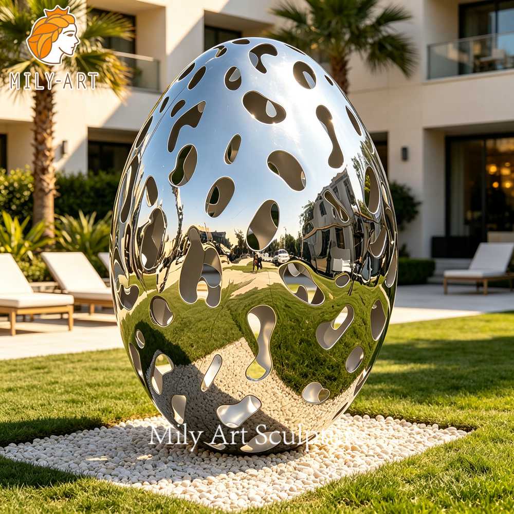 stainless steel egg sculpture garden