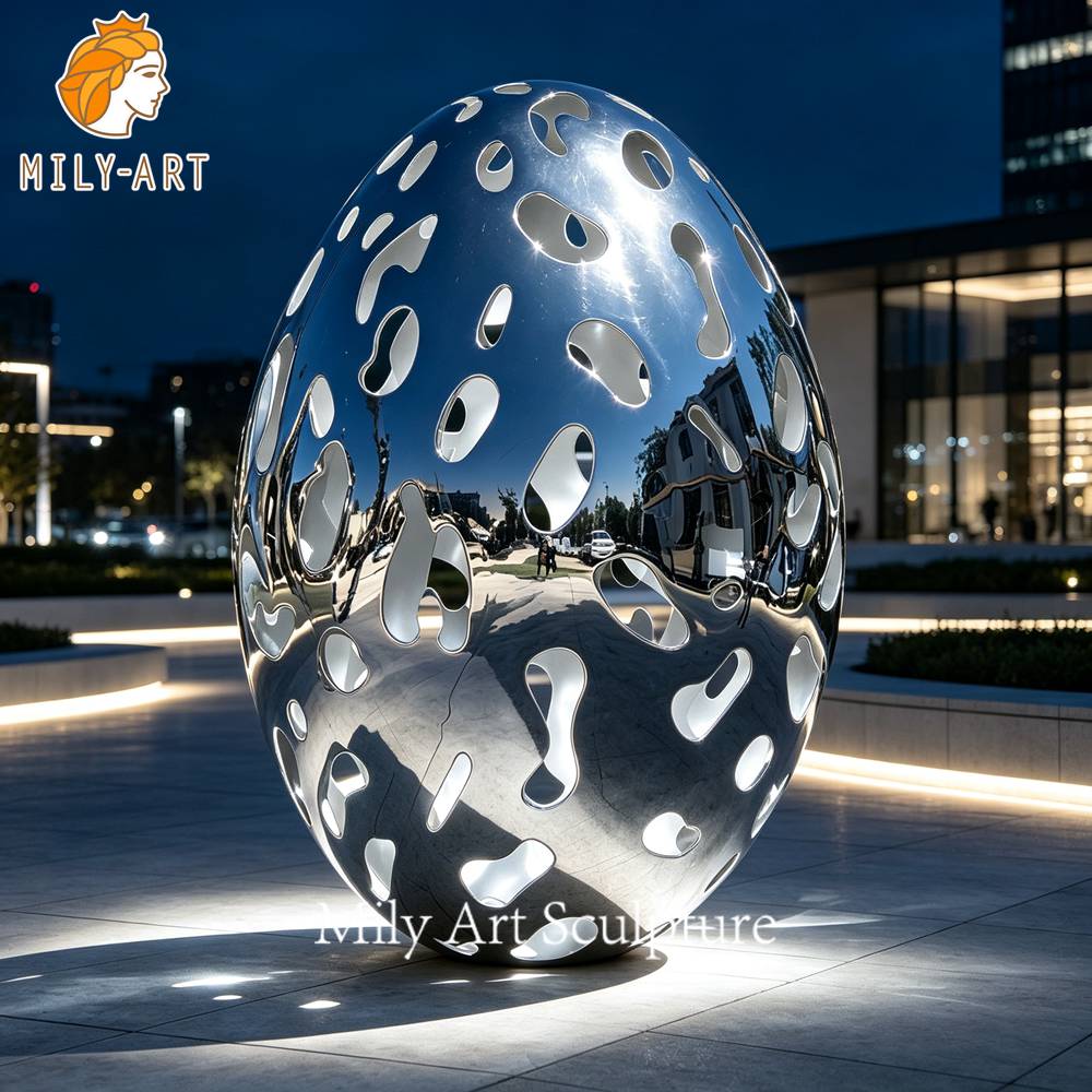 stainless steel giant egg sculpture night lighting