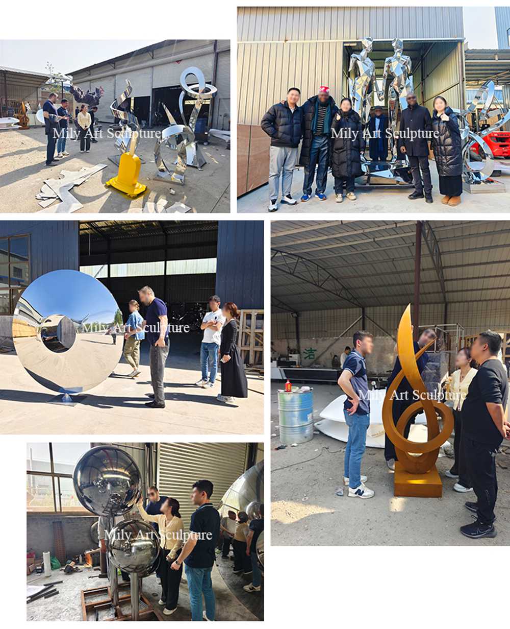 stainless steel sculpture factory client visit
