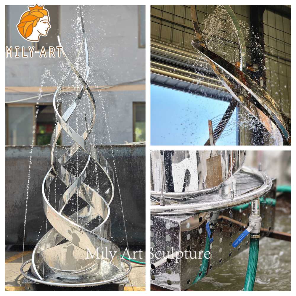 stainless steel spiral fountain water flow display