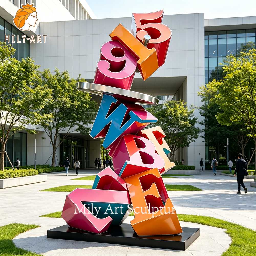vibrant stacked metal 3d letter sculpture