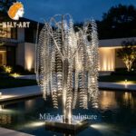 willow tree sculpture night view