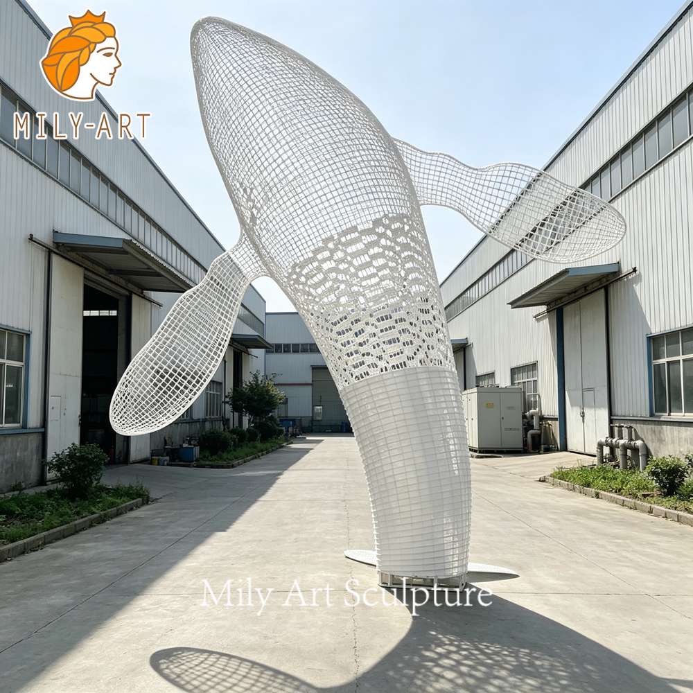 wire whale sculpture in factory