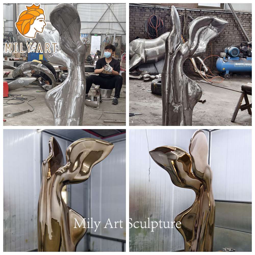 abstract gold sculpture crafting process