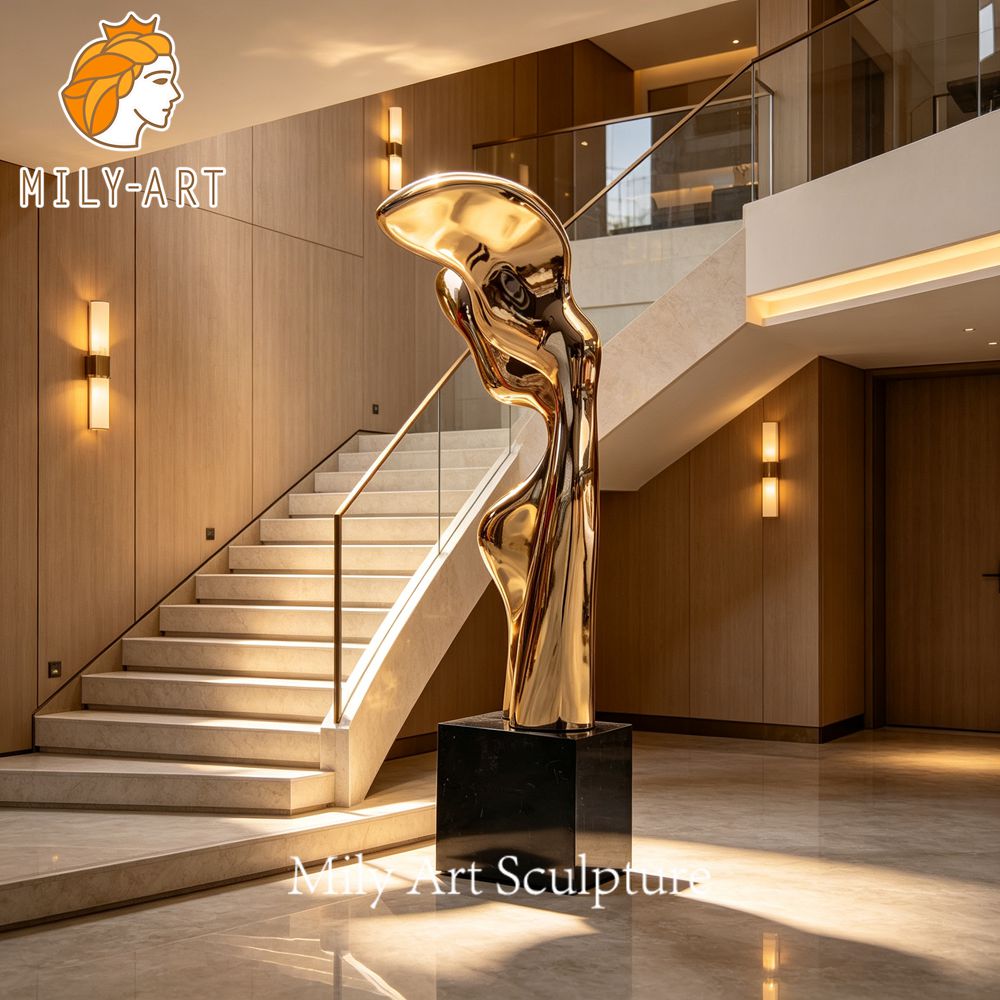 abstract gold sculpture stairway decor