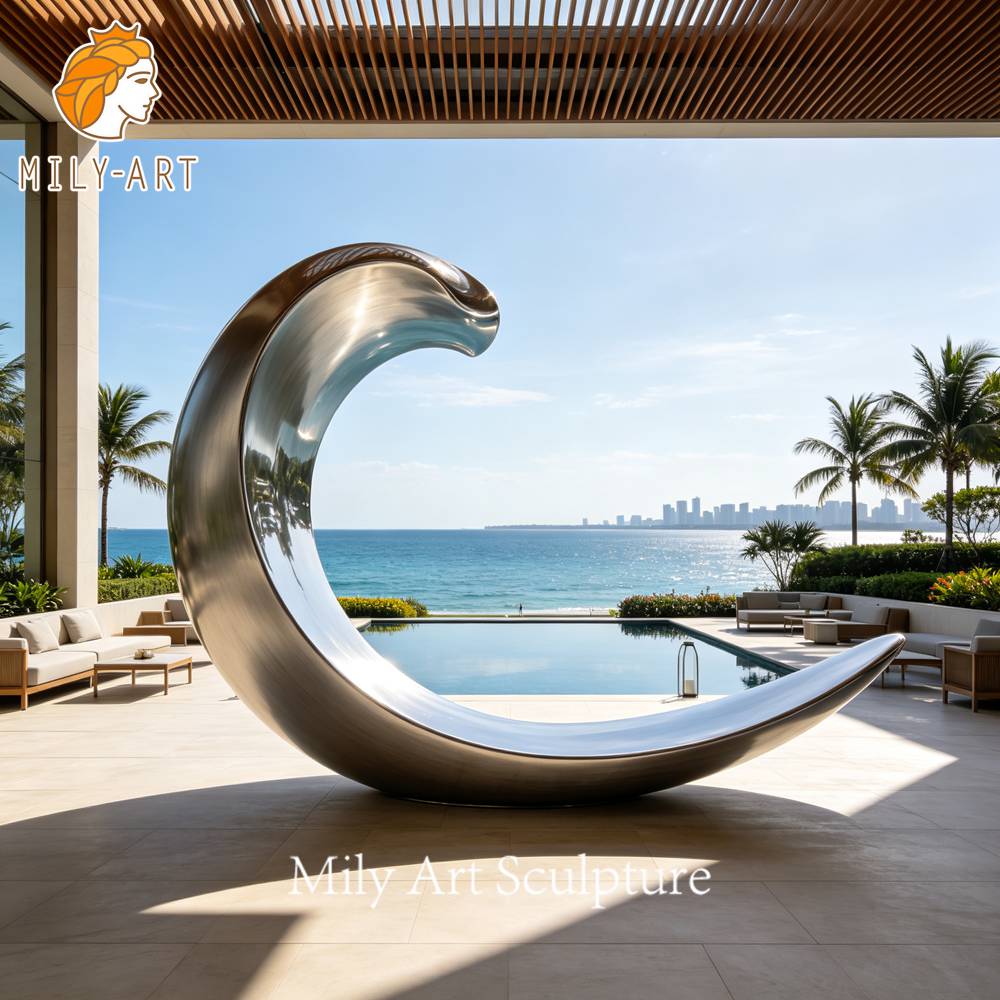 brushed wave sculpture coastal lobby