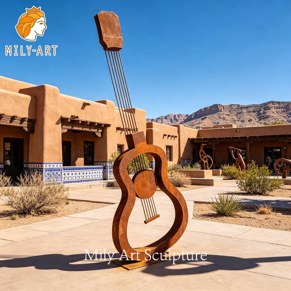 corten steel outdoor guitar sculpture
