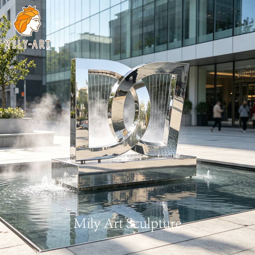 double d metal fountain sculpture