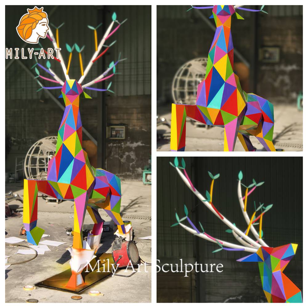 geometric deer sculpture painting process