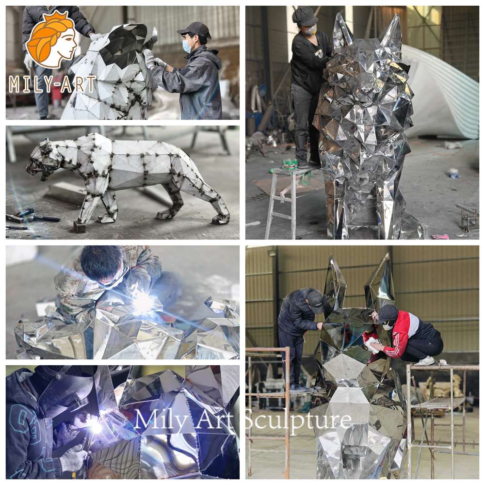 low poly metal sculpture factory production