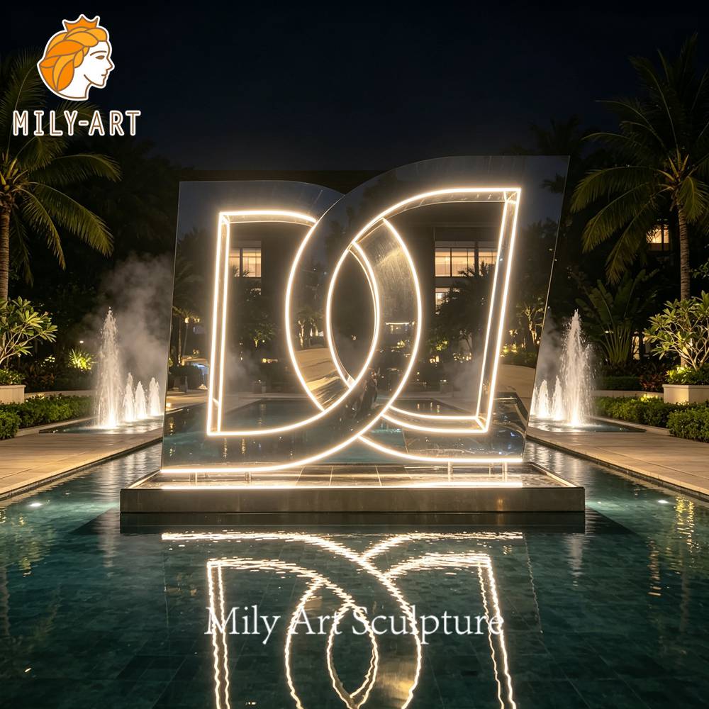 metal fountain sculpture led light