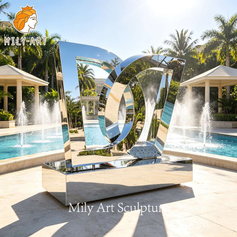 metal fountain sculpture pool