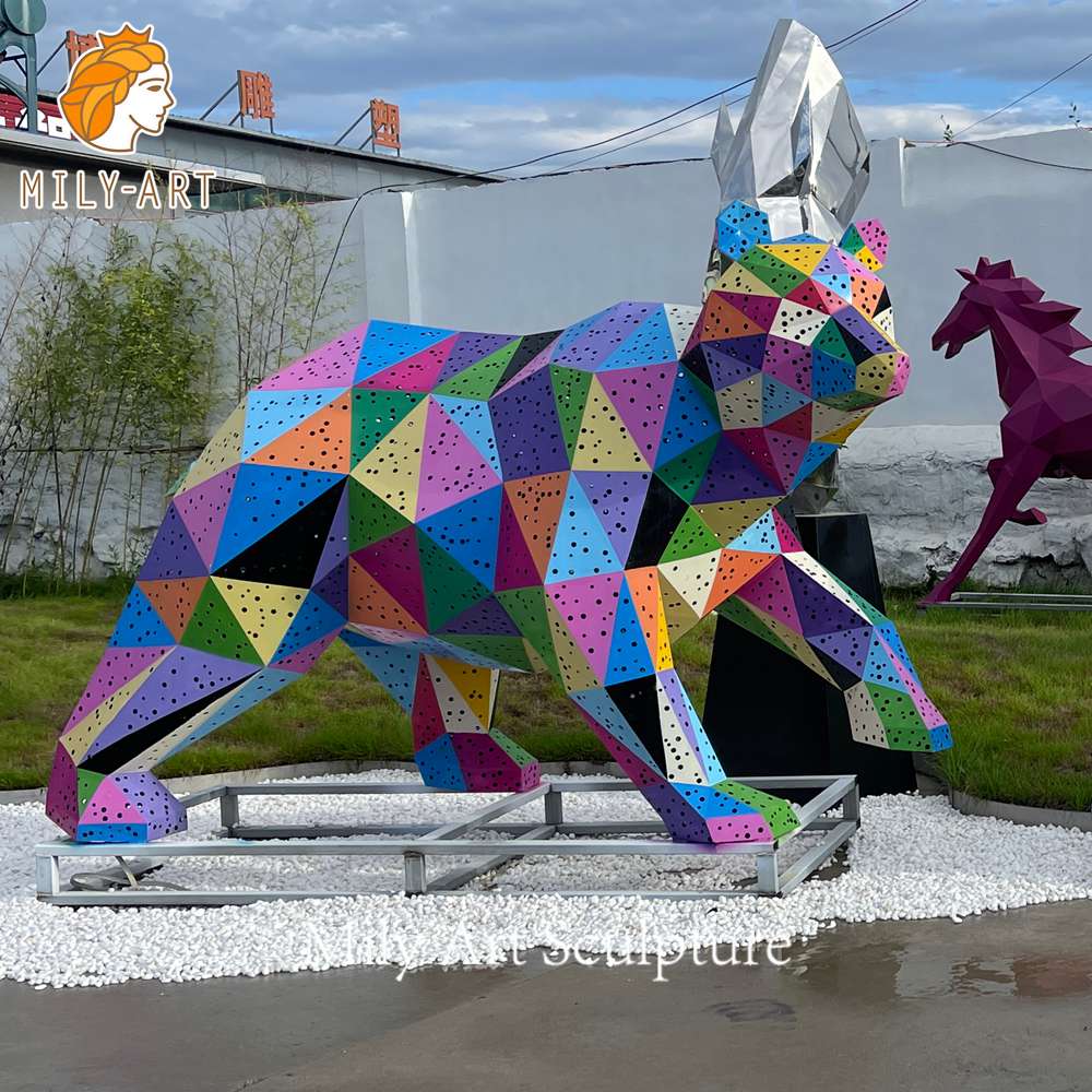 metal geometric bear sculpture