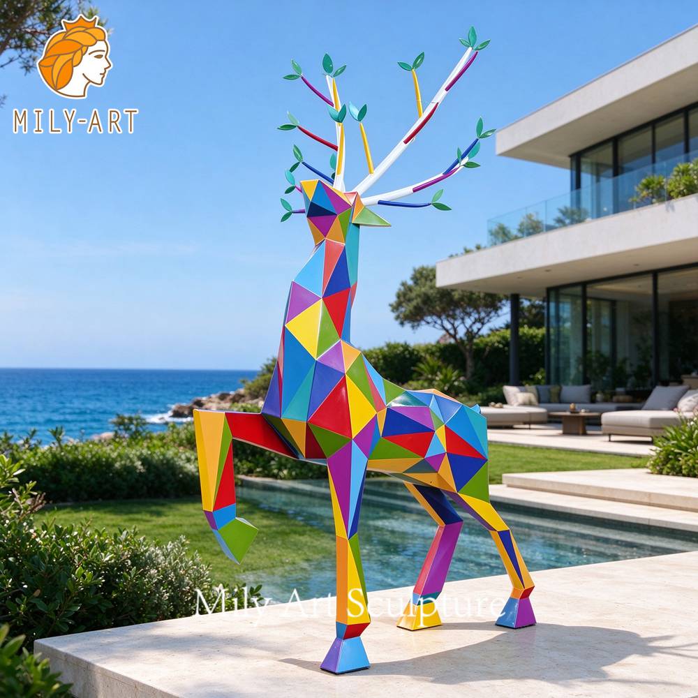 metal geometric deer statue