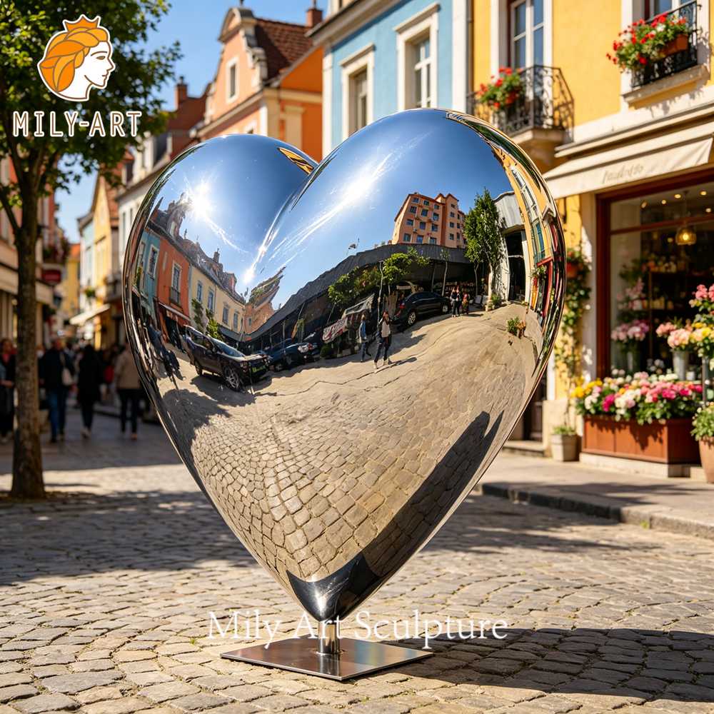 metal heart sculpture urban setting