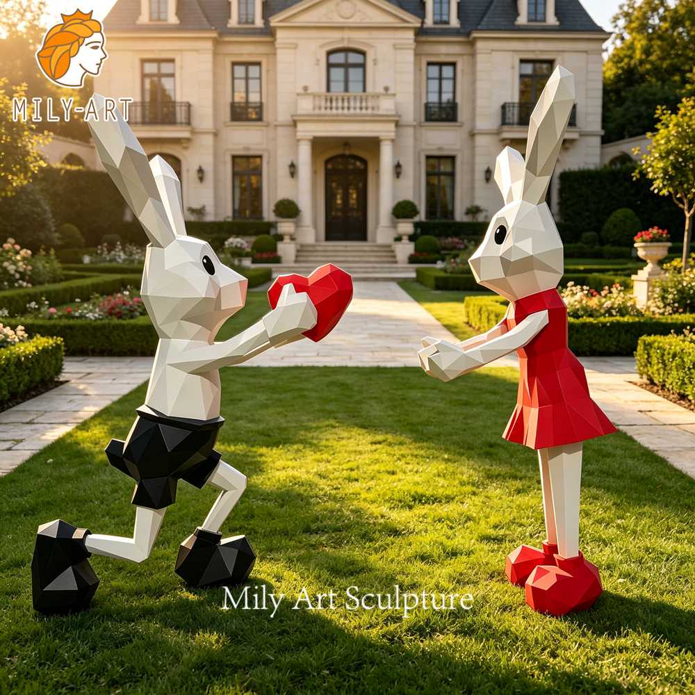 metal painted bunny statue