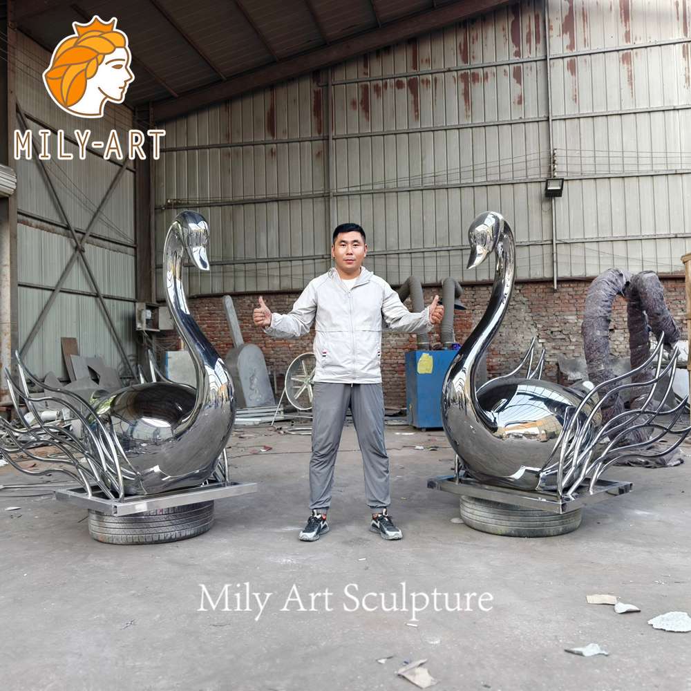 metal swan sculpture factory finished